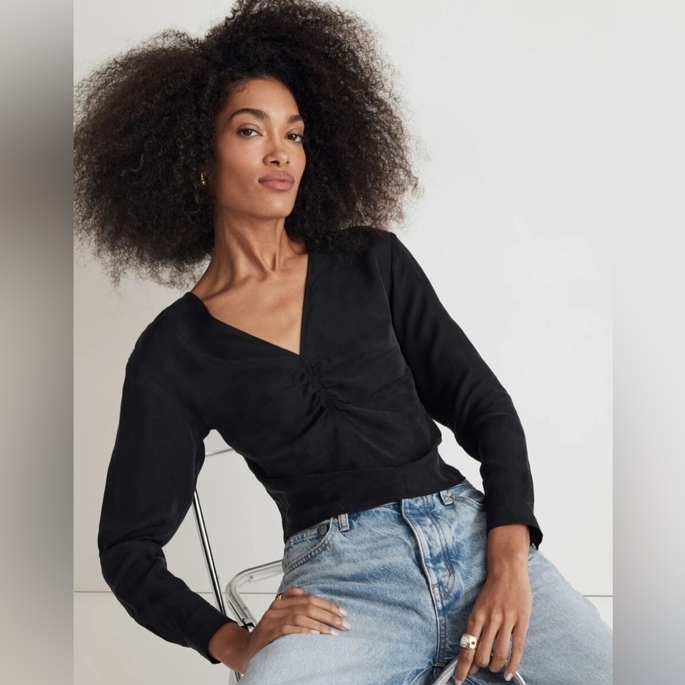 Madewell Brushed Ruched Front Top in Black sz 2